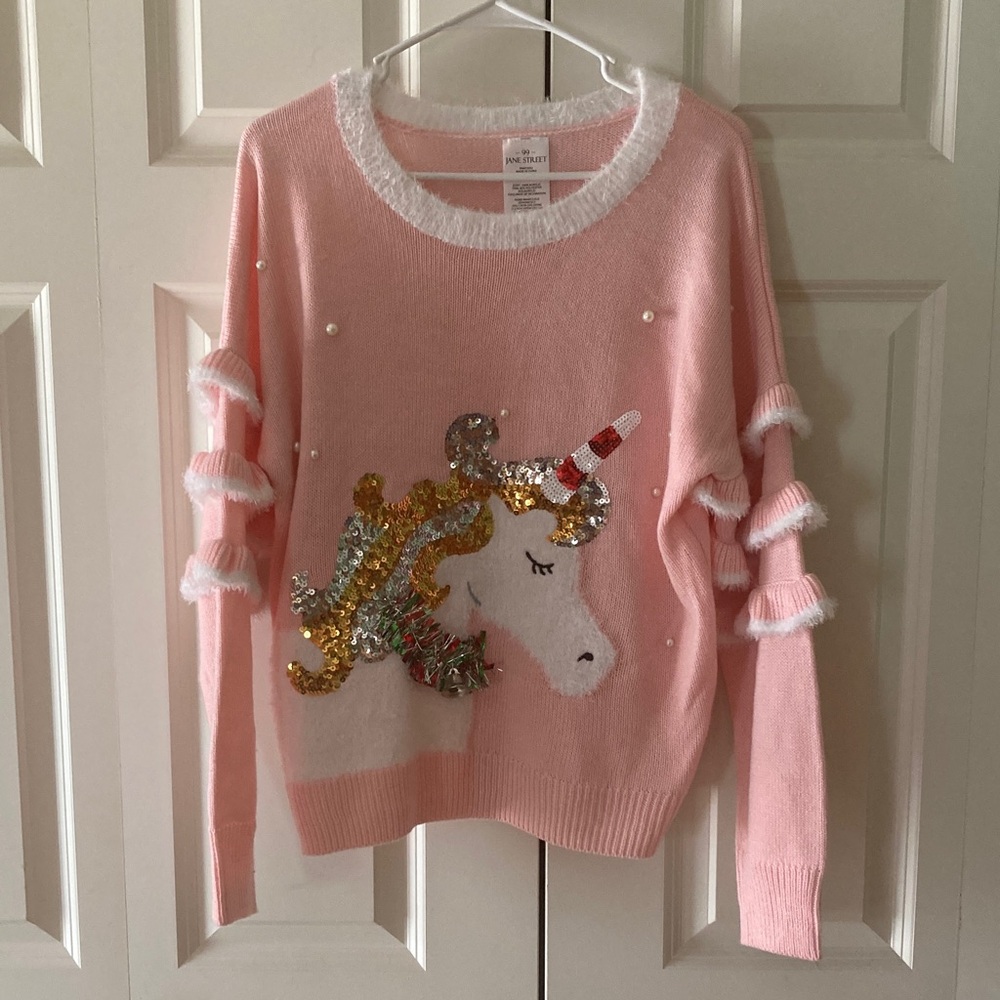 Pink Unicorn Sweater with Sequin Details